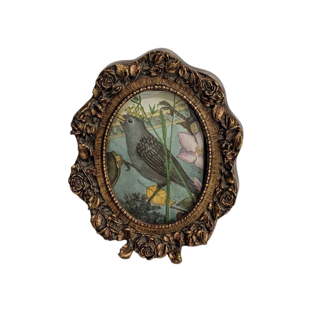 Vintage Ornate Gold Frame Adrienne Segur Bird Art Print Cottagecore Whimsy Fairy